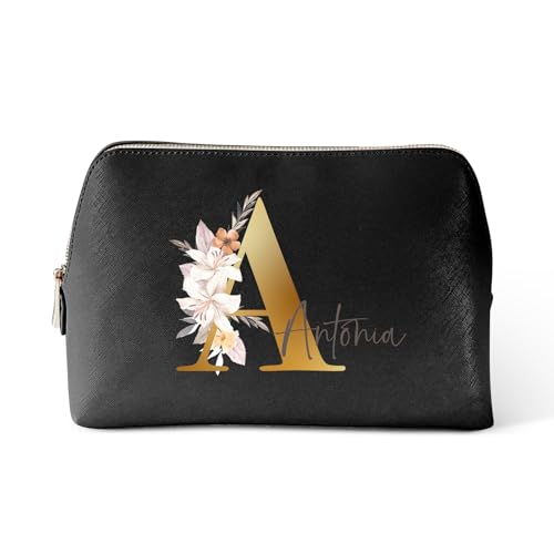Personalisierte Kosmetiktasche mit floraler Initiale Detail
