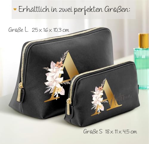 Personalisierte Kosmetiktasche mit floraler Initiale