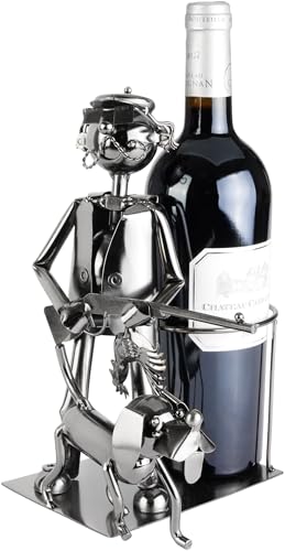 Skulpturaler Weinhalter Jäger mit Hund Detail