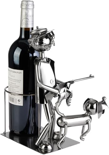 Skulpturaler Weinhalter Jäger mit Hund