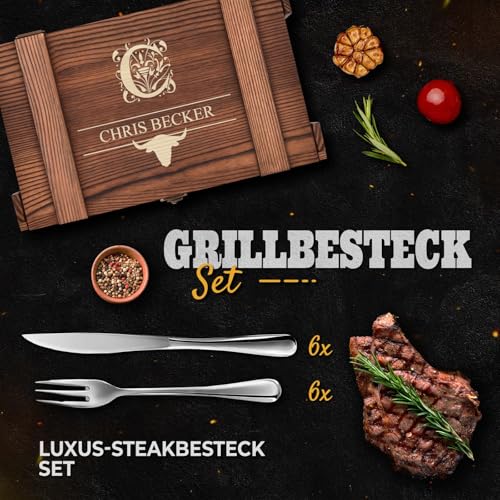 Steakbesteck-Set mit personalisierter Holzkassette