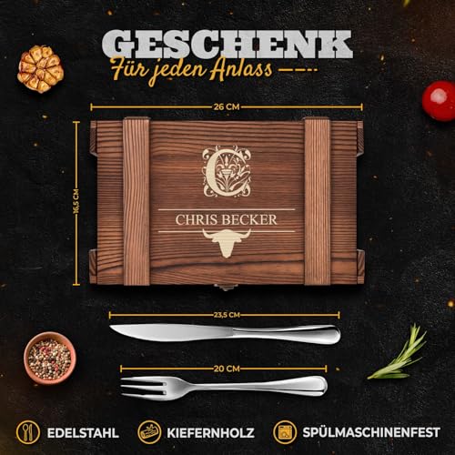 Steakbesteck-Set mit personalisierter Holzkassette Detail