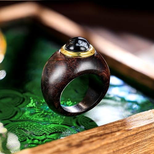 Sandelholz-Ring mit schwarzem Marmor