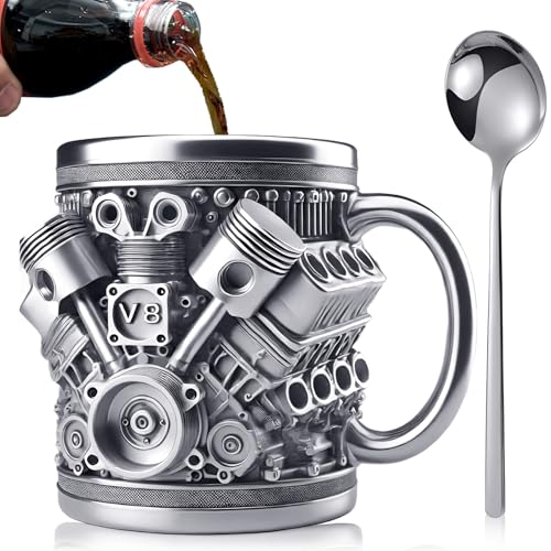 V8-Motor Kaffeebecher aus Edelstahl Detail